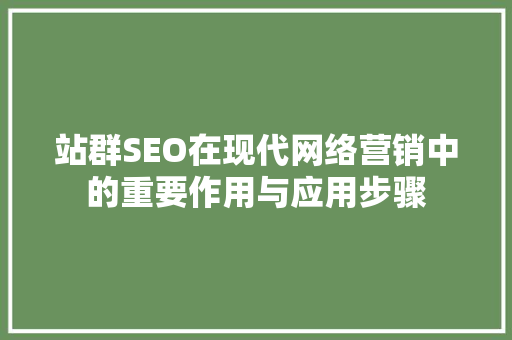 站群SEO在现代网络营销中的重要作用与应用步骤