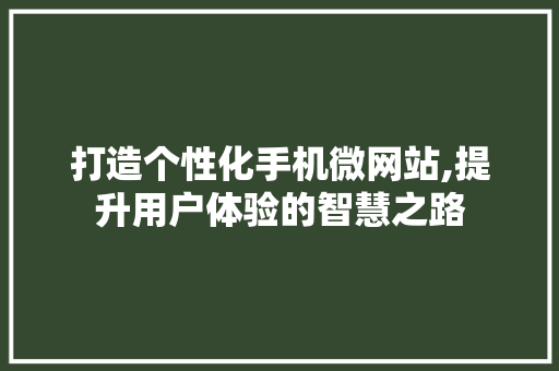 打造个性化手机微网站,提升用户体验的智慧之路 市场营销范文