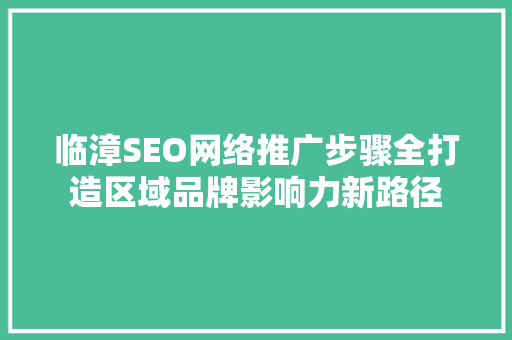 临漳SEO网络推广步骤全打造区域品牌影响力新路径