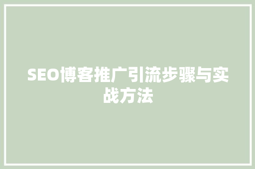 SEO博客推广引流步骤与实战方法