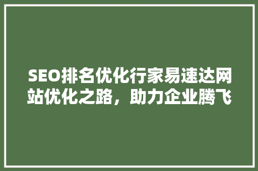 SEO排名优化行家易速达网站优化之路，助力企业腾飞 前端技术
