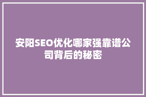 安阳SEO优化哪家强靠谱公司背后的秘密