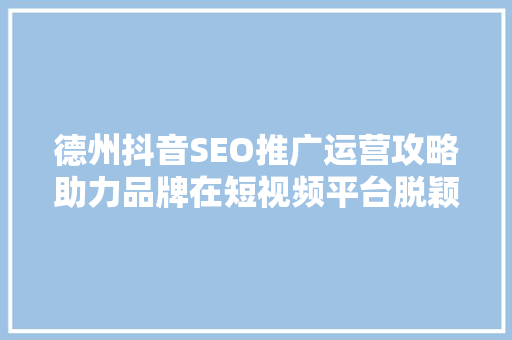 德州抖音SEO推广运营攻略助力品牌在短视频平台脱颖而出