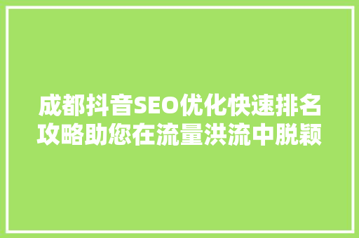 成都抖音SEO优化快速排名攻略助您在流量洪流中脱颖而出