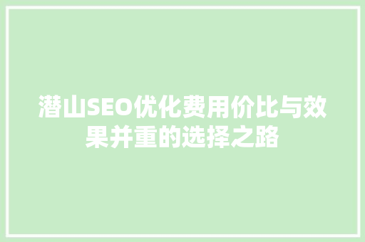 潜山SEO优化费用价比与效果并重的选择之路