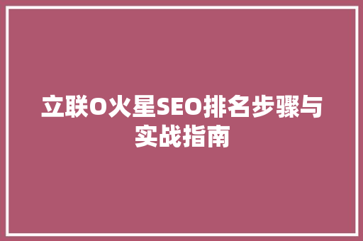 立联O火星SEO排名步骤与实战指南