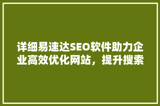 详细易速达SEO软件助力企业高效优化网站，提升搜索引擎排名