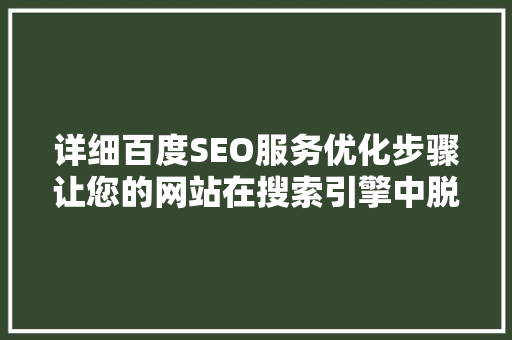 详细百度SEO服务优化步骤让您的网站在搜索引擎中脱颖而出