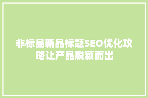 非标品新品标题SEO优化攻略让产品脱颖而出