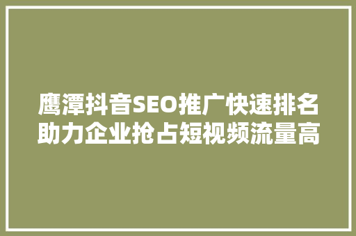 鹰潭抖音SEO推广快速排名助力企业抢占短视频流量高地