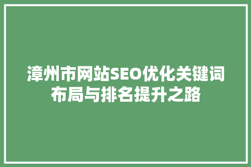 漳州市网站SEO优化关键词布局与排名提升之路