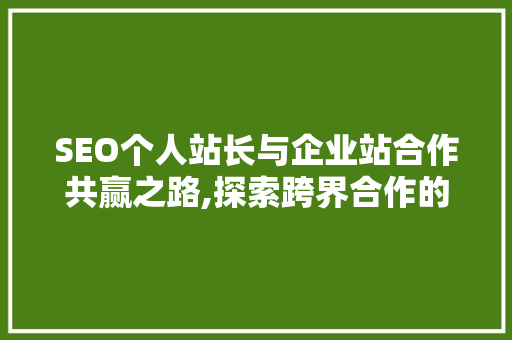 SEO个人站长与企业站合作共赢之路,探索跨界合作的步骤与价值