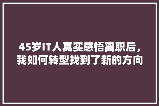 45岁IT人真实感悟离职后，我如何转型找到了新的方向 MySQL