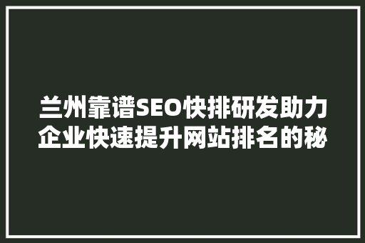 兰州靠谱SEO快排研发助力企业快速提升网站排名的秘密武器