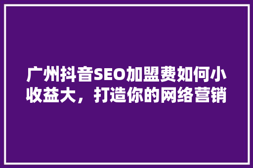广州抖音SEO加盟费如何小收益大，打造你的网络营销王国