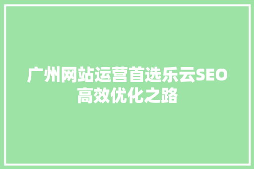 广州网站运营首选乐云SEO高效优化之路
