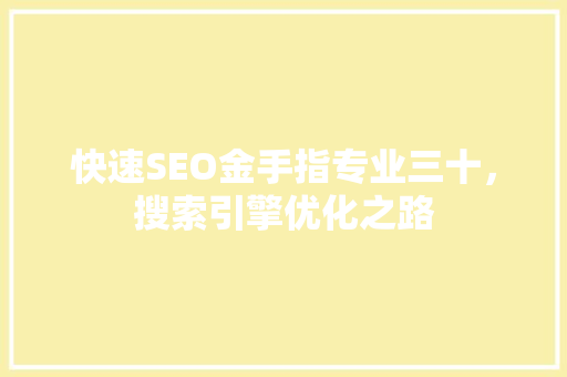 快速SEO金手指专业三十，搜索引擎优化之路
