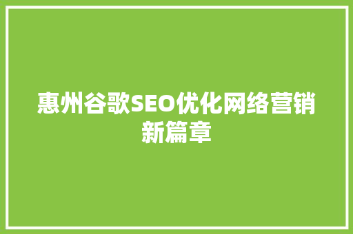 惠州谷歌SEO优化网络营销新篇章