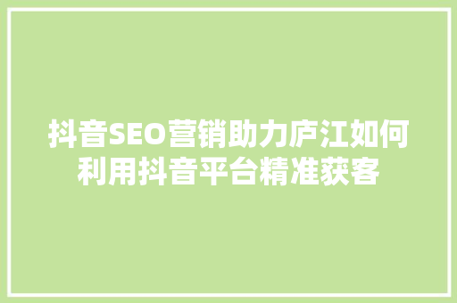 抖音SEO营销助力庐江如何利用抖音平台精准获客
