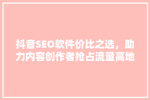 抖音SEO软件价比之选，助力内容创作者抢占流量高地