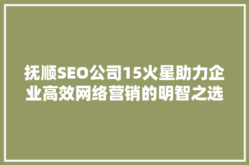 抚顺SEO公司15火星助力企业高效网络营销的明智之选