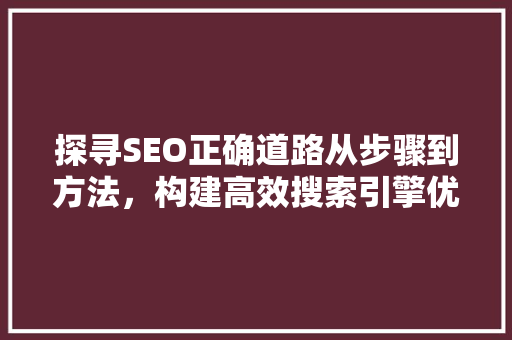 探寻SEO正确道路从步骤到方法，构建高效搜索引擎优化体系