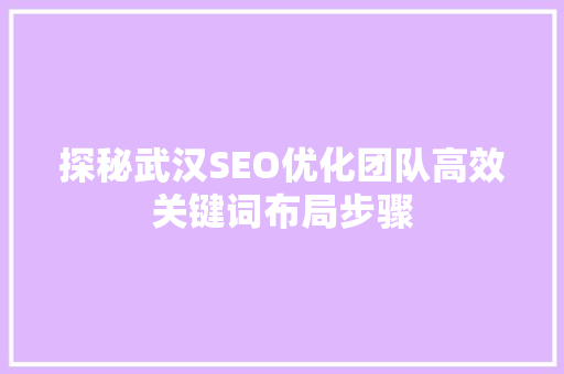 探秘武汉SEO优化团队高效关键词布局步骤