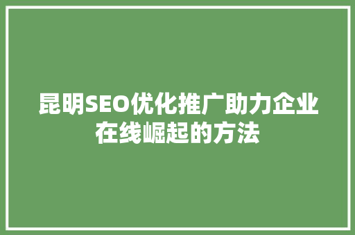 昆明SEO优化推广助力企业在线崛起的方法