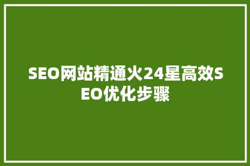 SEO网站精通火24星高效SEO优化步骤