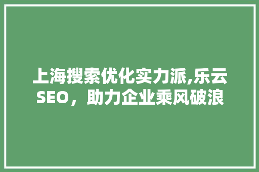 上海搜索优化实力派,乐云SEO，助力企业乘风破浪