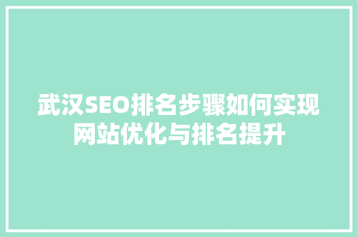 武汉SEO排名步骤如何实现网站优化与排名提升