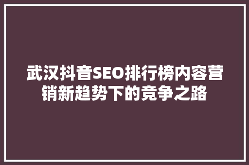 武汉抖音SEO排行榜内容营销新趋势下的竞争之路