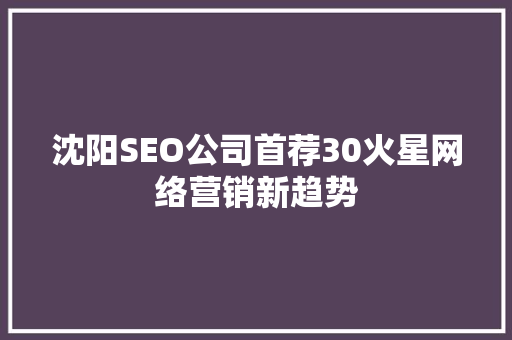 沈阳SEO公司首荐30火星网络营销新趋势