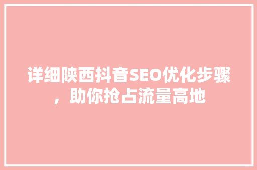 详细陕西抖音SEO优化步骤，助你抢占流量高地