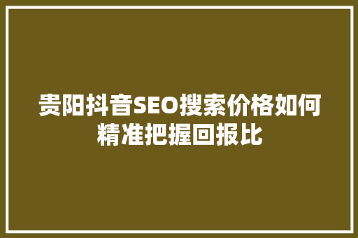 贵阳抖音SEO搜索价格如何精准把握回报比