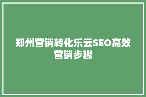 郑州营销转化乐云SEO高效营销步骤