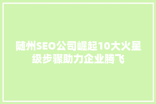 随州SEO公司崛起10大火星级步骤助力企业腾飞