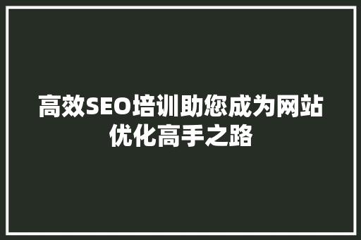 高效SEO培训助您成为网站优化高手之路