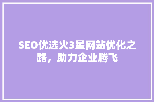 SEO优选火3星网站优化之路，助力企业腾飞