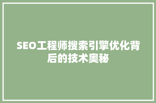 SEO工程师搜索引擎优化背后的技术奥秘