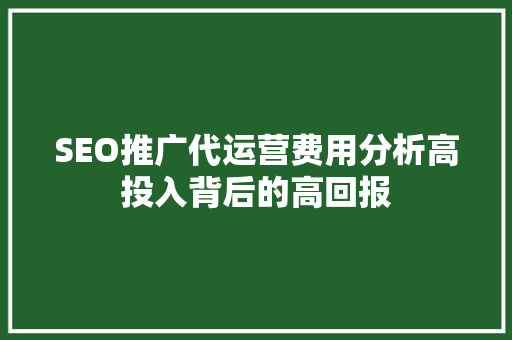 SEO推广代运营费用分析高投入背后的高回报