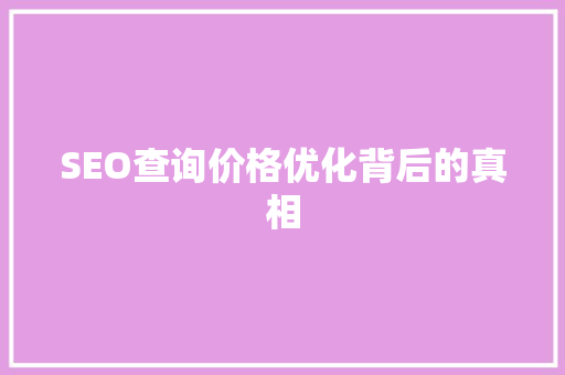 SEO查询价格优化背后的真相