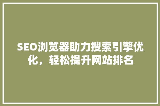 SEO浏览器助力搜索引擎优化，轻松提升网站排名