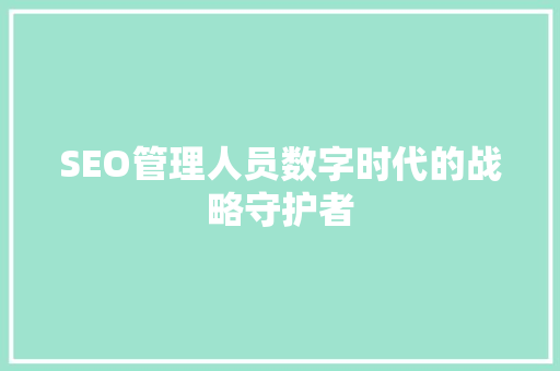 SEO管理人员数字时代的战略守护者