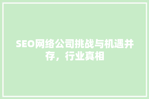 SEO网络公司挑战与机遇并存，行业真相