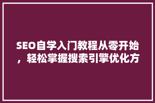 SEO自学入门教程从零开始，轻松掌握搜索引擎优化方法