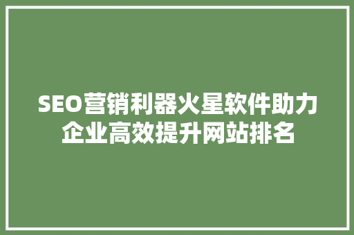 SEO营销利器火星软件助力企业高效提升网站排名