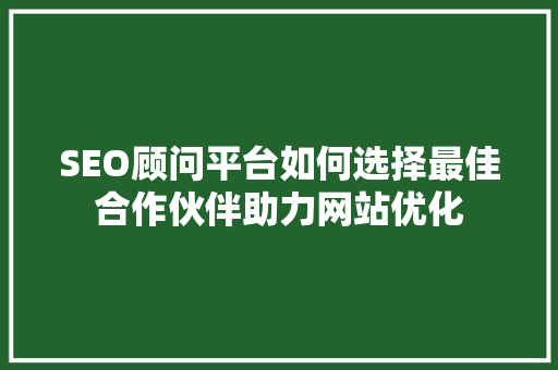 SEO顾问平台如何选择最佳合作伙伴助力网站优化