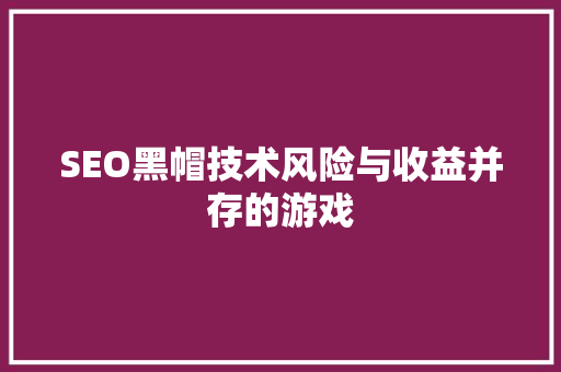 SEO黑帽技术风险与收益并存的游戏