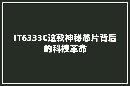 IT6333C这款神秘芯片背后的科技革命 网站建设